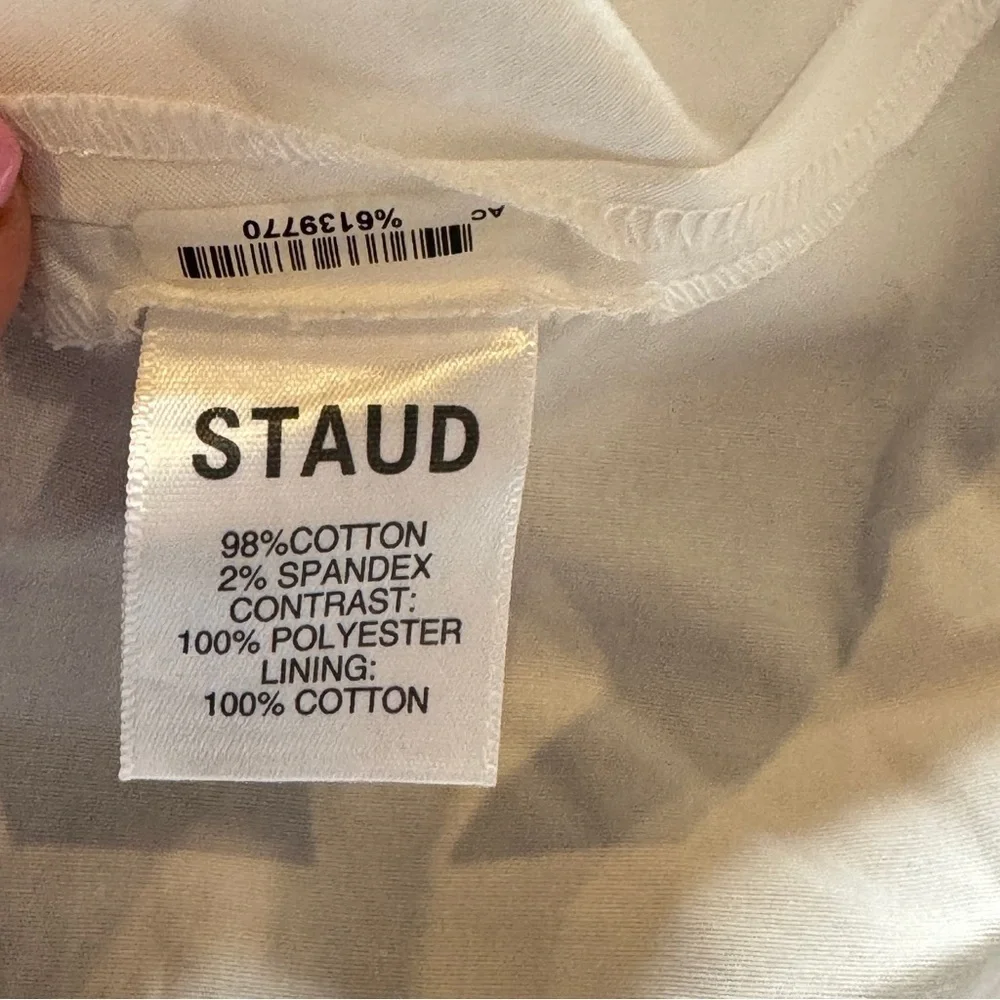 STAUD Dani Blouse Womens 0 White Cotton Poplin Puff Sleeve Peplum Top $245